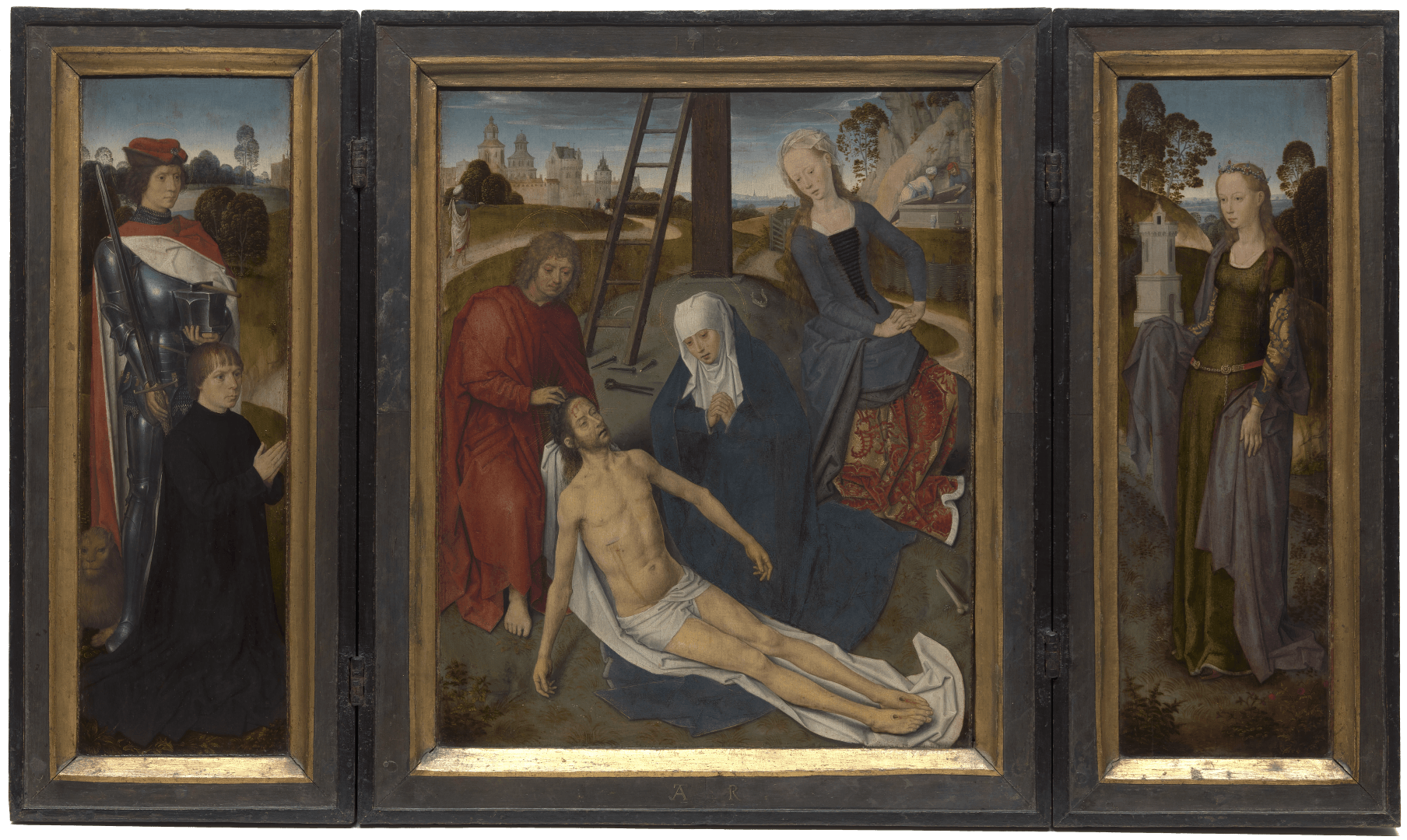 Afbeelding van het drieluik met de Bewening van Christus door Hans Memling, 1480.